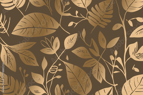 Luxurious golden botanical background. Printable wallpapers, covers, wall art, greeting card, wedding cards, invitations.