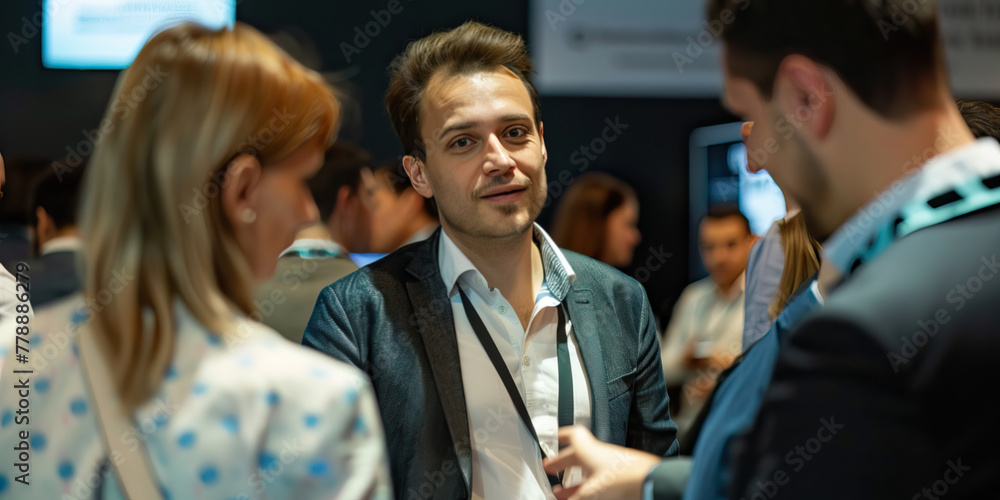 Group of businesspeople networking at a conference, interacting and making contacts at business event session. Businessman at a meeting Group of businesspeople networking at a conference, interacting and making contacts at business event session. Businessman at a meeting