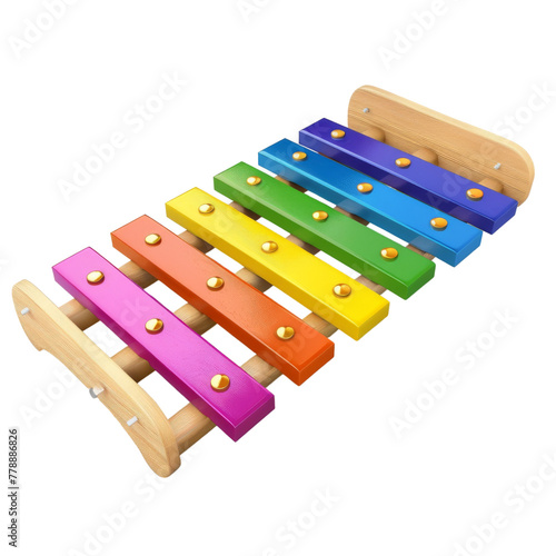 2D asset element of a toy xylophone, bars in a spectrum of colors, isolated on white background