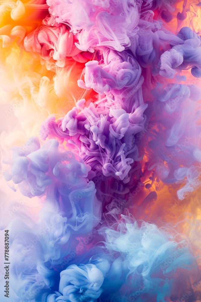 Fototapeta premium A vibrant explosion of colorful smoke a background that bursts with bright and lively hues, spreading in all directions