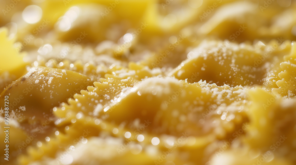 Close-up of steaming ravioli sprinkled with Parmesan cheese, the warm golden tones inviting a taste of Italian home cooking.
Close-up of steaming ravioli sprinkled with Parmesan cheese, the warm golden tones inviting a taste of Italian home cooking.