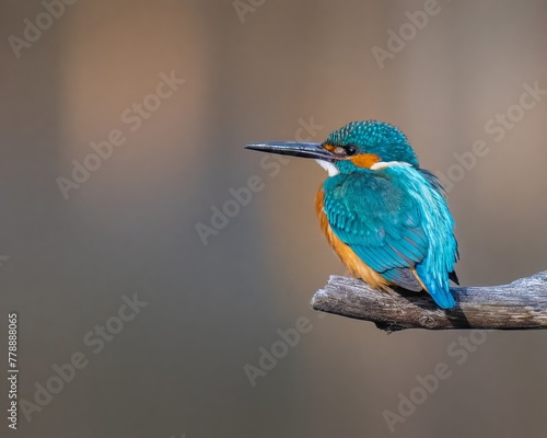 A male common kingfisher perching on a branch above a pond