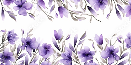 Lavender flower petals and leaves on white background seamless watercolor pattern spring floral backdrop 