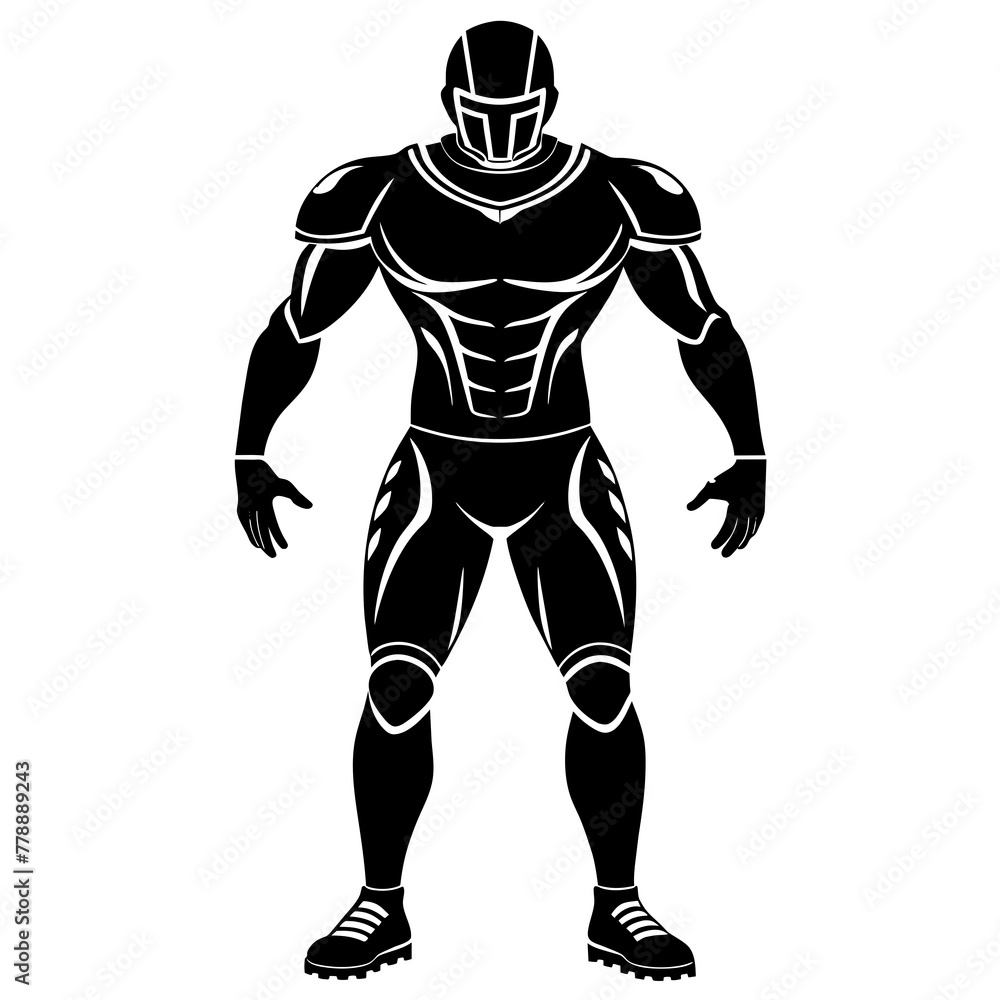 A black and white illustration of a muscular human figure in a suit