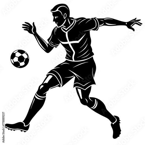 Black silhouette illustrations of soccer players in action poses, including kicking the ball photo