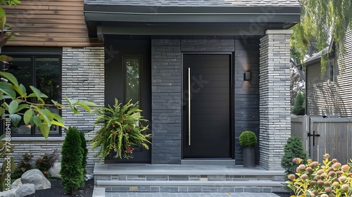Stylish Modern Entry Door: Black Fiberglass Single Door with Sidelite for Homefront photo