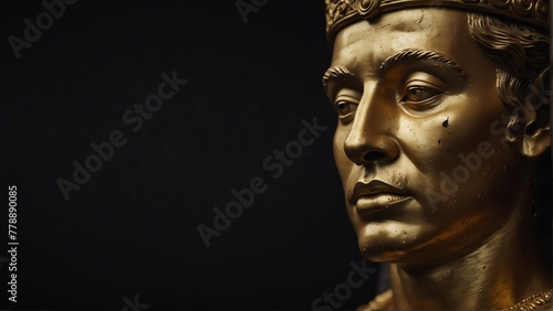 golden ancient nobleman statue close up portrait on plain black background from Generative AI