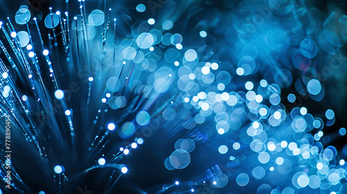 Optic fibers in white creating a watersaving network, neon blue highlights, dark ambiance photo