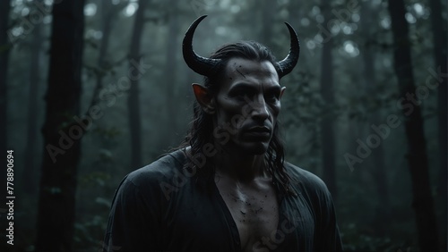 an incubus portrait on foggy dark forest backround from Generative AI