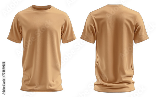 Cornsilk Colored Blank T-Shirt Mockup, Front and Back View, Apparel Design Template on Transparent Background photo