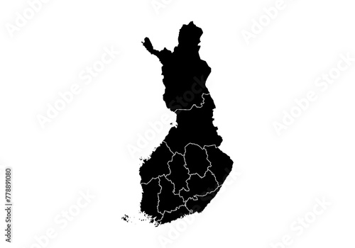 Mapa negro de Finlandia en fondo blanco.