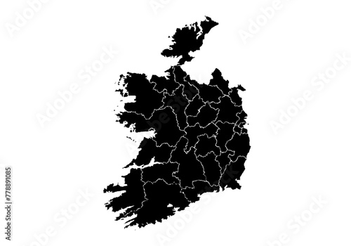 Mapa negro de Irlanda en fondo blanco.