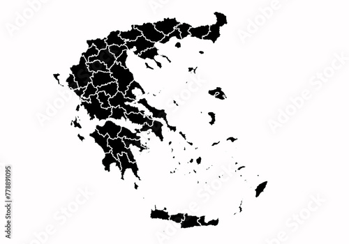 Mapa negro de Grecia en fondo blanco.