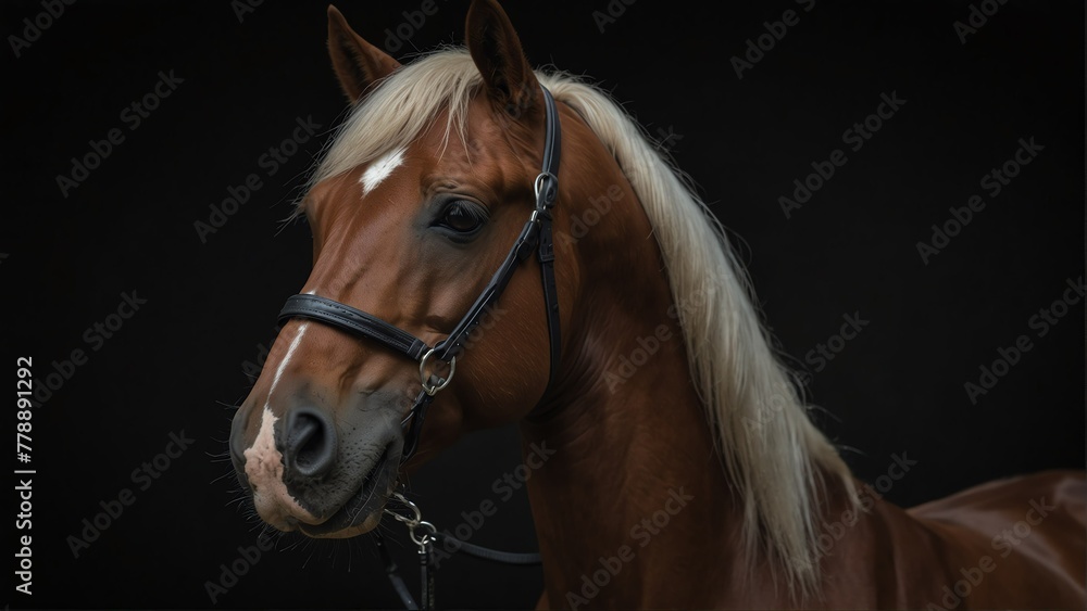 arabian horse close up portrait on plain black background from Generative AI arabian horse close up portrait on plain black background from Generative AI