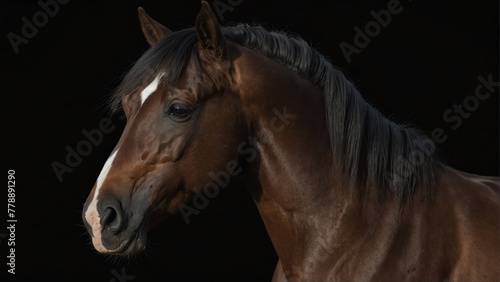 arabian horse close up portrait on plain black background from Generative AI © Arceli
