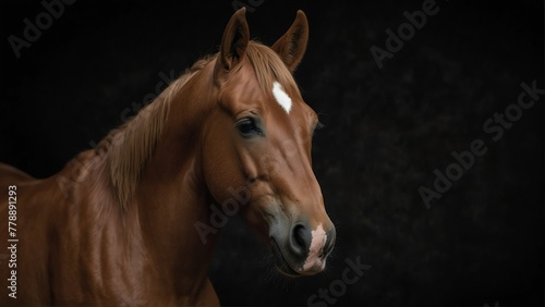 american quarter horse close up portrait on plain black background from Generative AI © Arceli