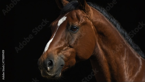 thoroughbred horse close up portrait on plain black background from Generative AI