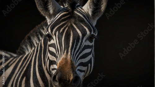 zebra horse close up portrait on plain black background from Generative AI
