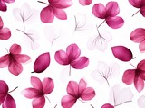 Magenta flower petals and leaves on white background seamless watercolor pattern spring floral backdrop 