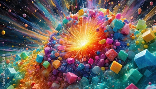 Big bang universe explosion, supernova blast, made out of colorful bath soaps, super detailed ai generated