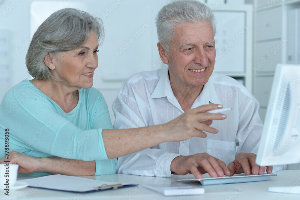 portrait of two old people working with a laptop in the office portrait of two old people working with a laptop in the office