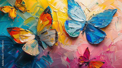  Abstract butterfly painting, closeup, oil brushstrokes, texture, colorful, spring vibes.