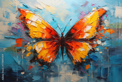  Abstract butterfly painting, closeup, oil brushstrokes, texture, colorful, spring vibes.