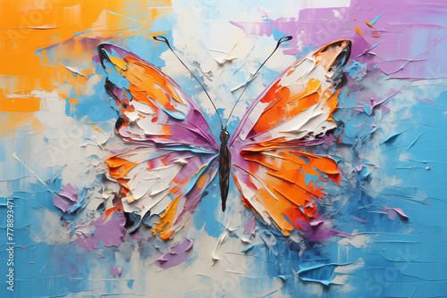  Abstract butterfly painting, closeup, oil brushstrokes, texture, colorful, spring vibes. © Dinusha