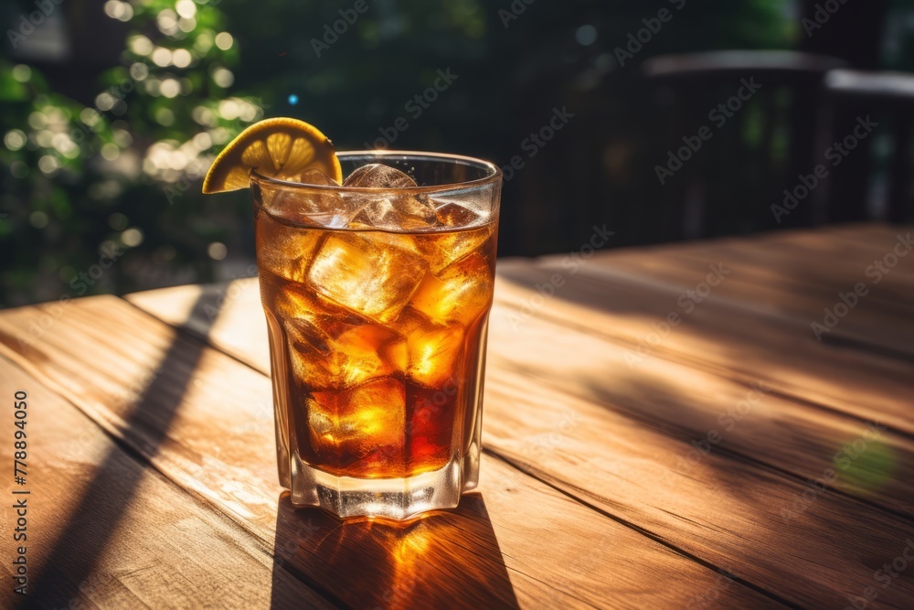 Experience southern comfort with a refreshing glass of sweet tea in a tranquil setting bathed in sunlight Experience southern comfort with a refreshing glass of sweet tea in a tranquil setting bathed in sunlight