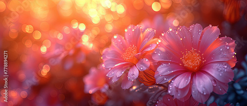 a many pink flowers with water droplets on them © Masum