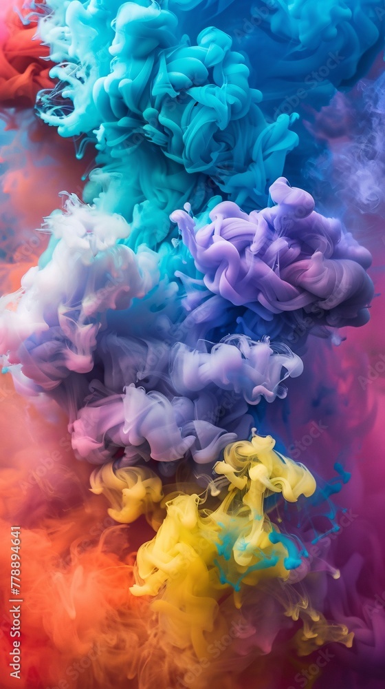 Fototapeta premium A vibrant explosion of colorful smoke a background that bursts with bright and lively hues, spreading in all directions