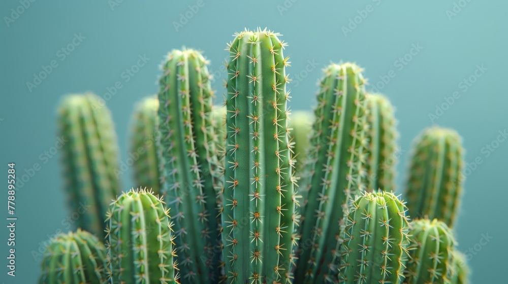 Close-up image of lush green cactus, top filled with leaves against azure sky Close-up image of lush green cactus, top filled with leaves against azure sky