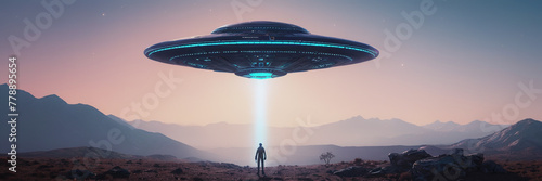 World UFO Day. Ufologist's Day. Unidentified flying object. UFOs on earth photo