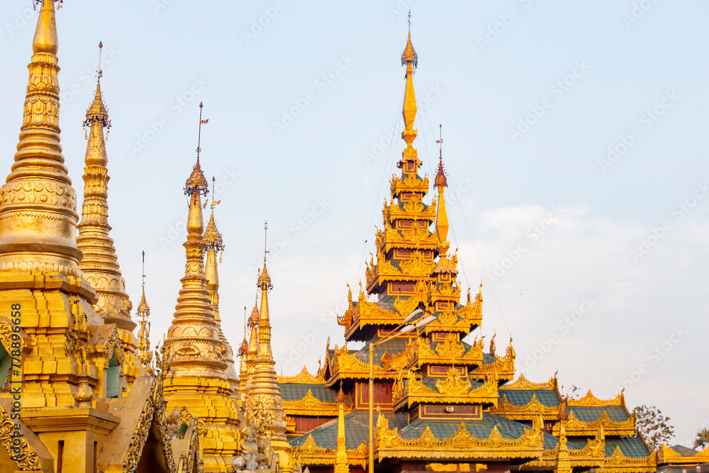 Fototapeta premium View Of Shwedagon Pagoda On Singuttara Hill In The Center Of Yangon (Rangoon). Shwedagon Pagoda Is The Most Sacred Buddhist Stupa In Myanmar.
