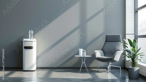 a cooler with water in a bright wite and grey style minimalistic office © Yevhen