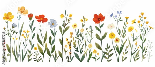 Beautiful floral modern illustration of garden plants isolated on white background. Hand drawn line art.