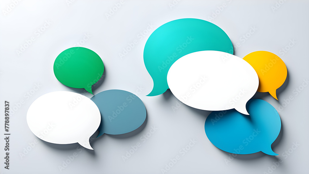 This is a cute 3D speech bubble image in various colors for business presentations. Generative AI.