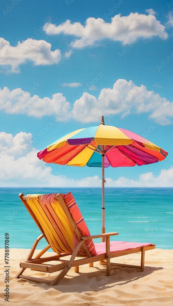 umbrella and sun lounger in summer on a tropical beach