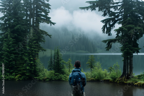 A young man by the lake