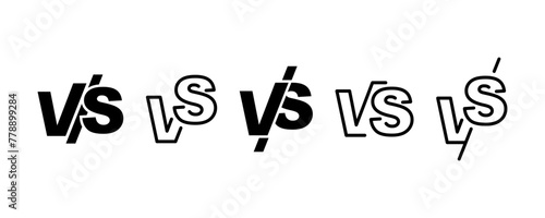 Set of versus vector icons. Vs, fight, duel, battle, compare and clash. Black linear symbols.