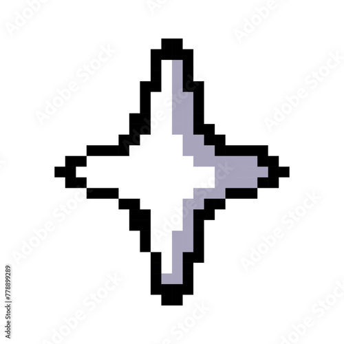Summer vacation icons set in pixel art design isolated on white background, 80s-90s, digital vintage game style. Pixeled white four pointed star