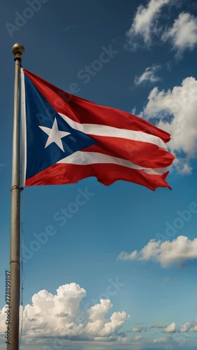 The flag of Cuba waves majestically in the blue sky