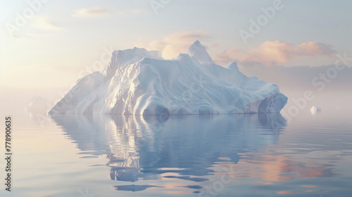 Optical white icebergs reflecting water preservation  twilight  serene atmosphere