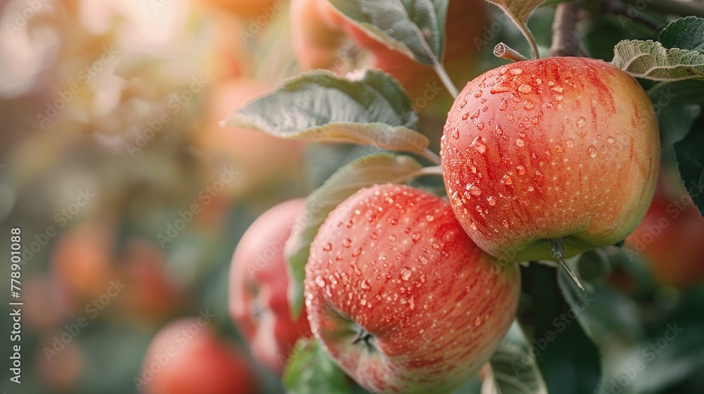Obraz premium Crisp apples hanging from branches, ready for the autumn harvest ,high resulution,clean sharp focus