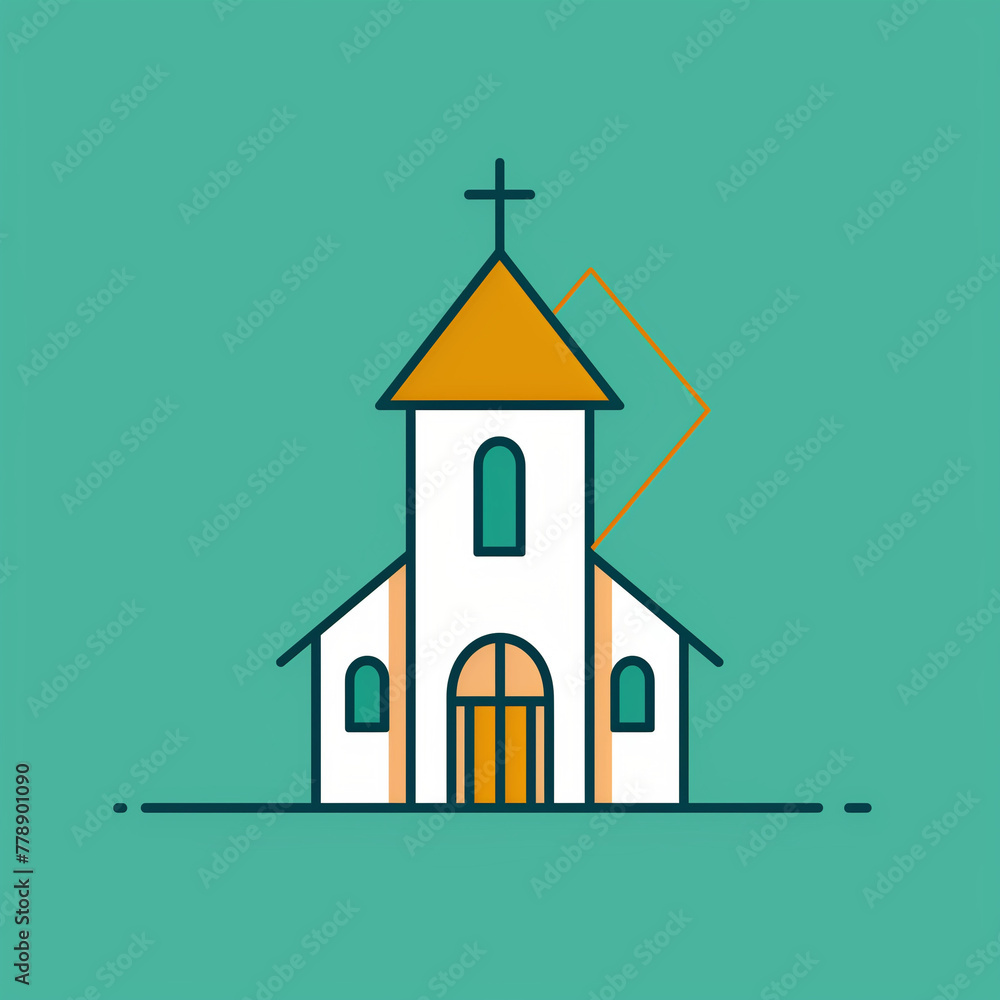 Modern vector art church icon, simplified geometric shapes, modern design for web use