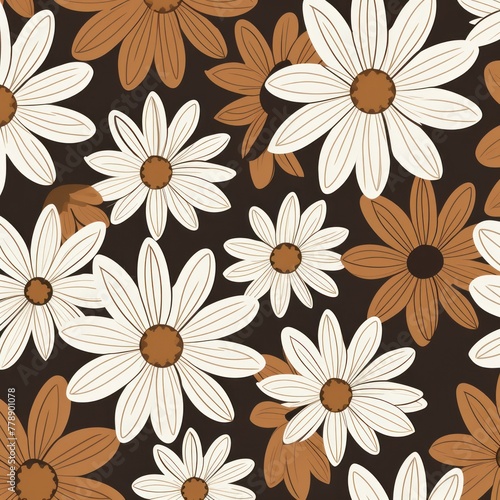 Brown and white daisy pattern  hand draw  simple line  flower floral spring summer background design with copy space for text or photo backdrop 