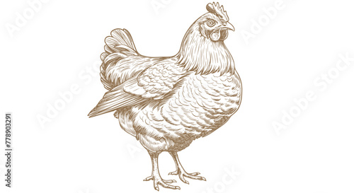 Chicken, hen, sketch. Vintage retro print, chicken, hen sketch ink pencil style drawing, engrave old school. Sketch artwork silhouette chicken, hen isolated on white background. Vector Illustration