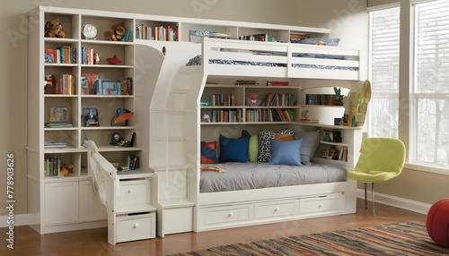 A-Bunk-Bed-With-A-Built-In-Bookcase-And-Study-Area-