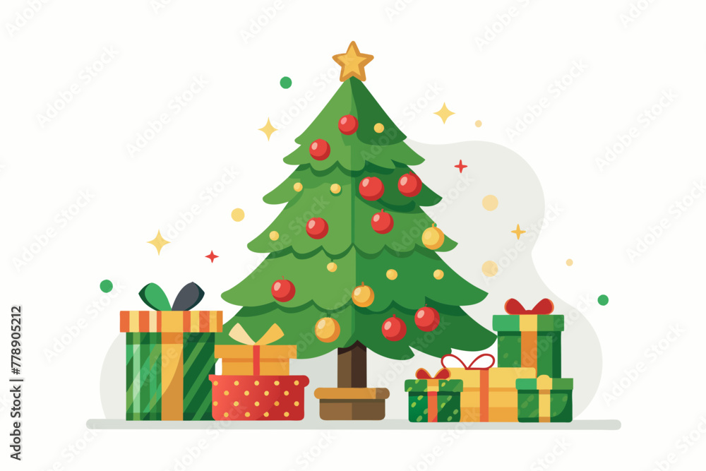 illustration--Christmas-tree-decorated-with-balls vector illustration 