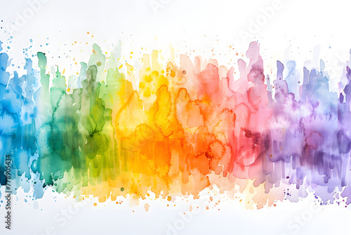 Rainbow watercolor banner background on white. Pure vibrant watercolor colors. Creative paint gradients, fluids, splashes, spray and stains. Abstract background photo